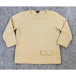 Brooks Brothers Sweater Womens Large Beige Tan Lambs Wool Soft Cozy Cottage Bow